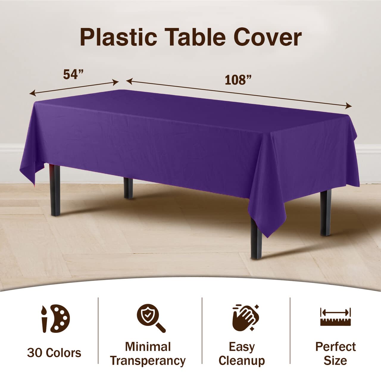Premium Purple Plastic Table Covers | 6 Pack - 54 In. x 108 In.