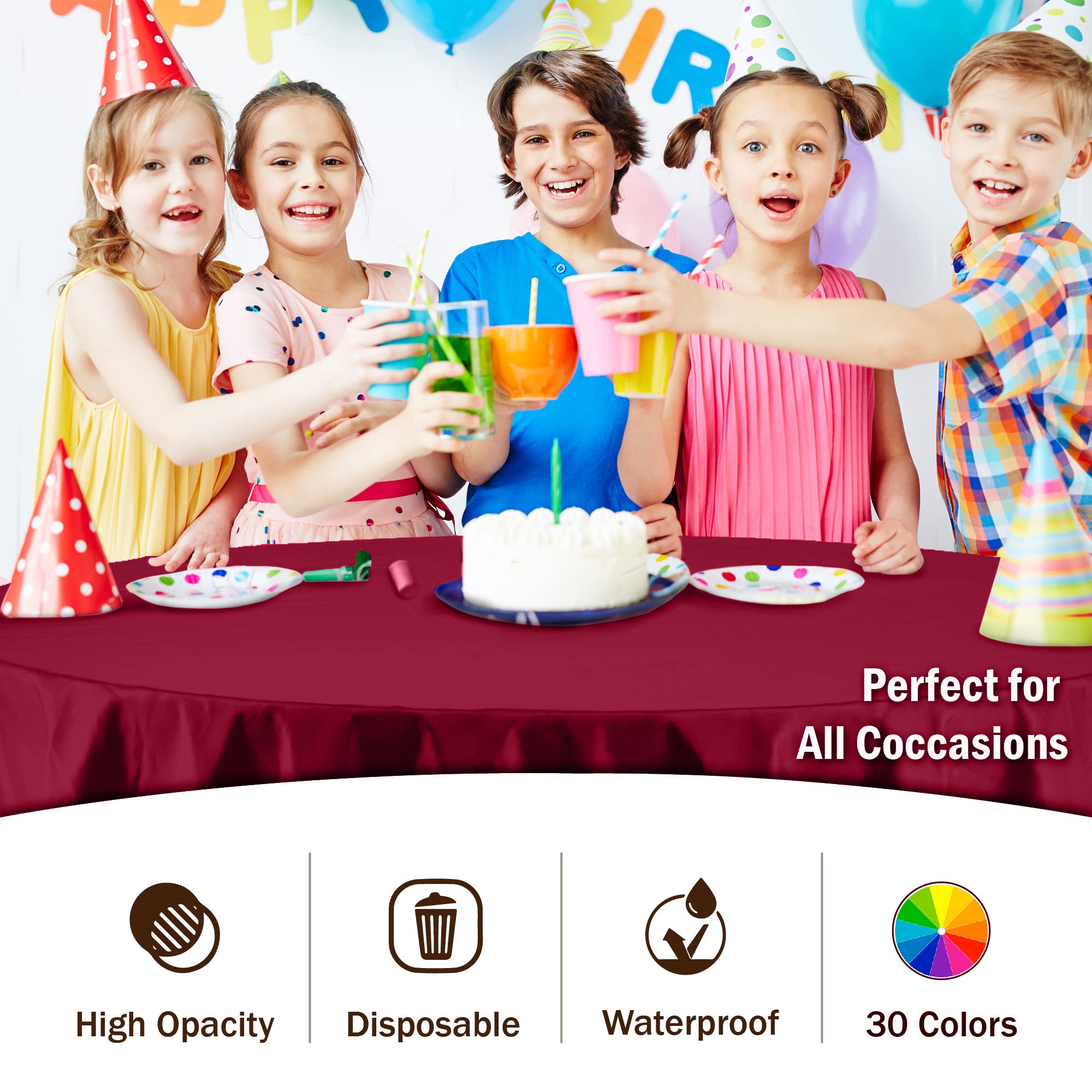 Premium Round Burgundy Plastic Table Covers | 12 Pack