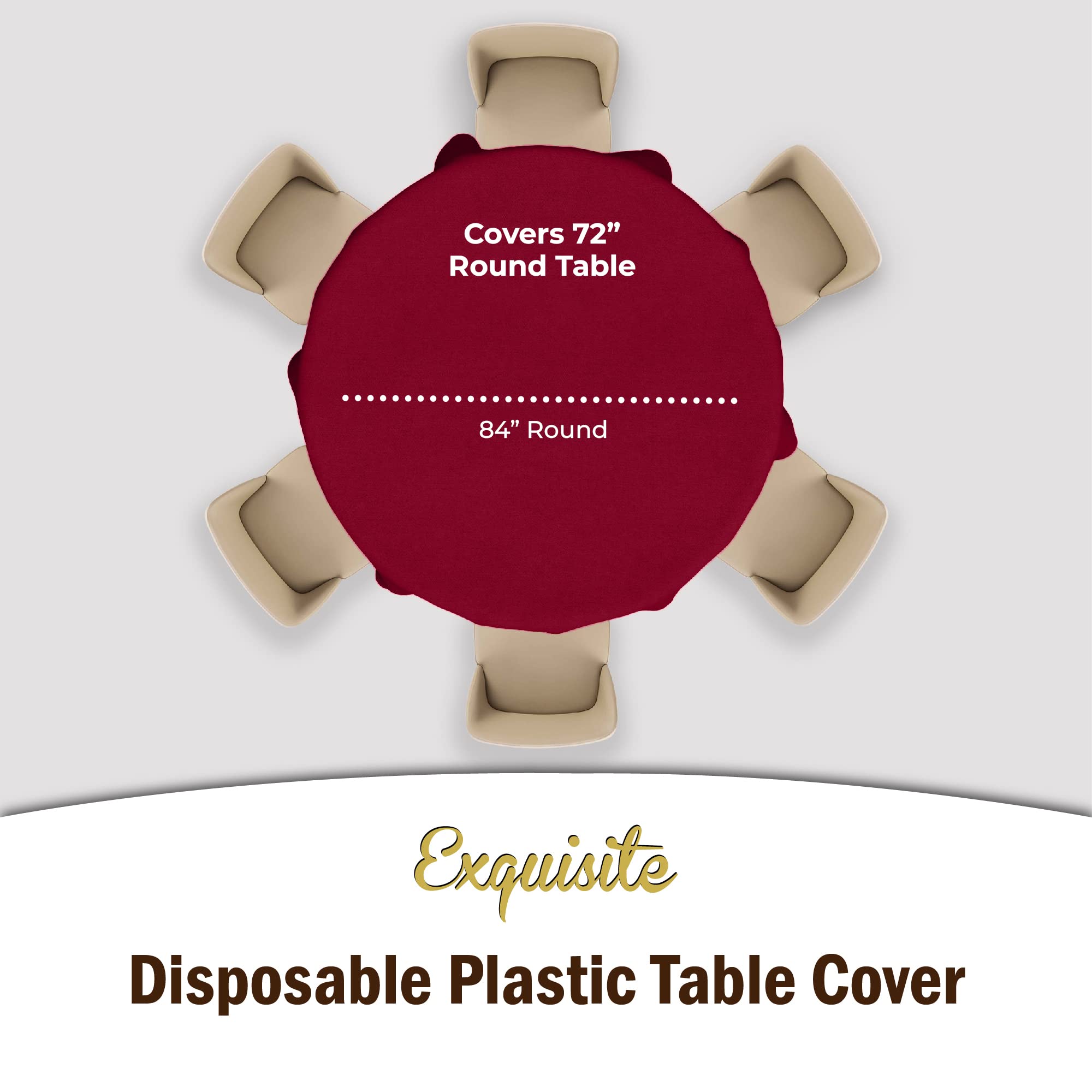 Premium Round Burgundy Plastic Table Covers | 6 Pack