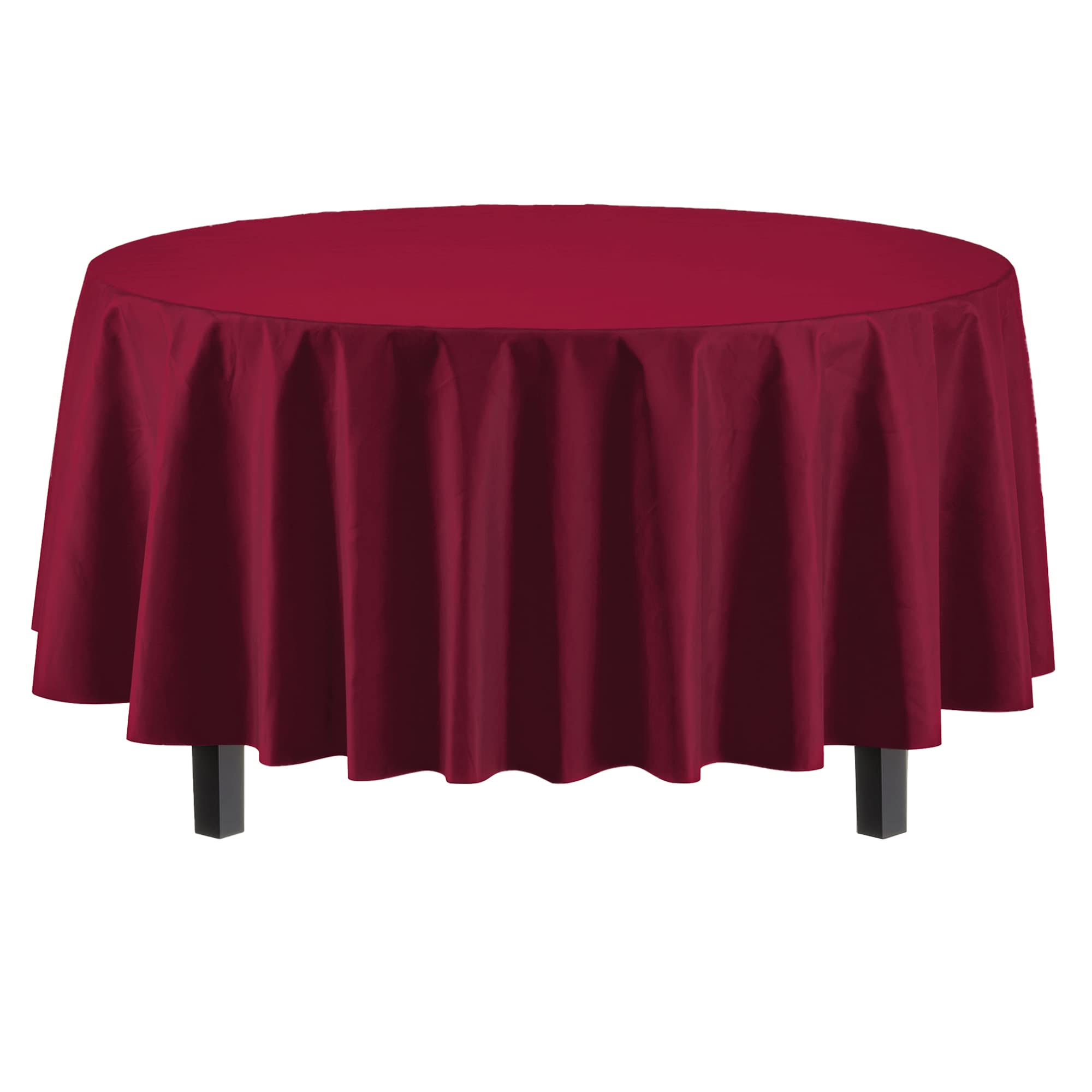 Premium Round Burgundy Plastic Table Covers | 12 Pack