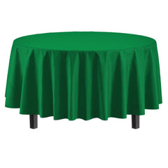 Premium Round Emerald Green Plastic Table Covers | 6 Pack