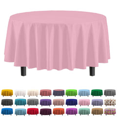 Premium Round Pink Plastic Table Cover | Case of 96