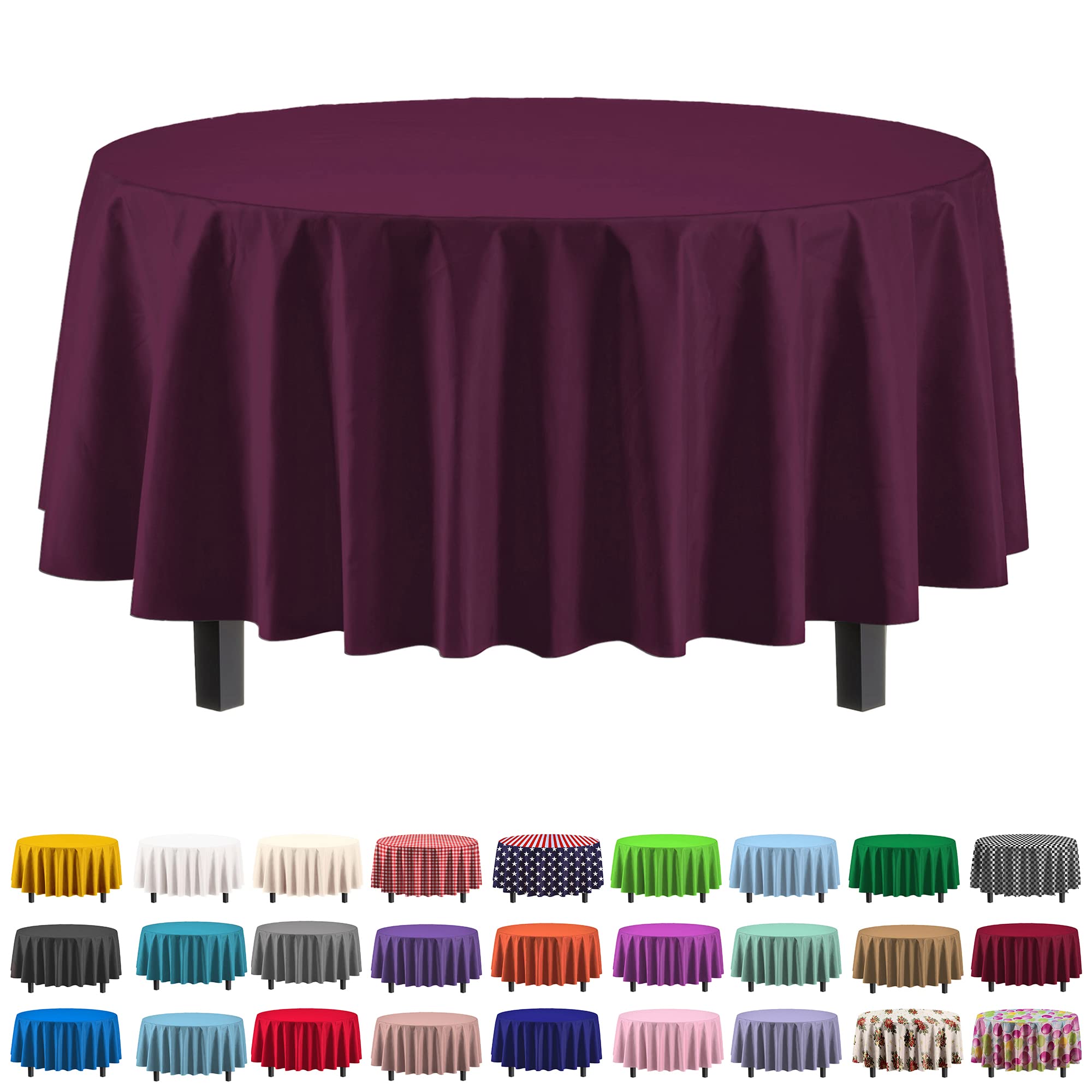 Premium Round Plum Plastic Table Cover - 84 in. | Case of 96