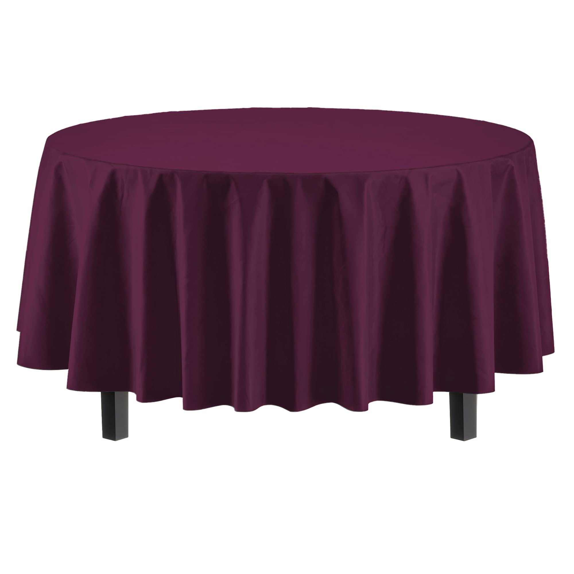Premium Round Plum Plastic Table Covers | 12 Pack - 84 in.