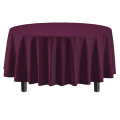 Premium Round Plum Plastic Table Covers | 12 Pack - 84 in.