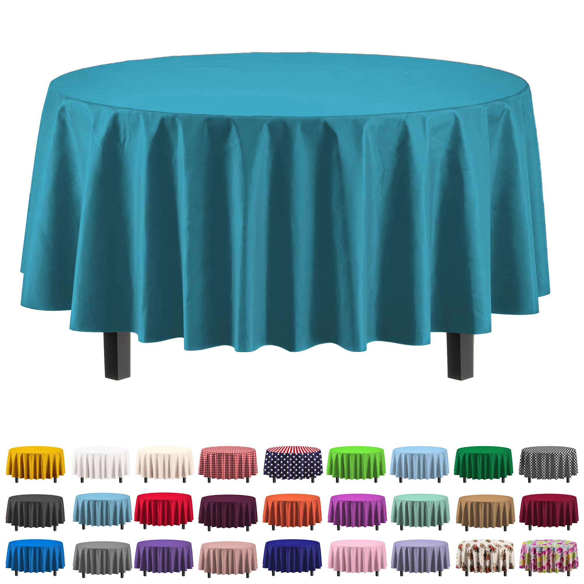 Premium Round Turquoise Plastic Table Cover - 84 in. | Case of 96