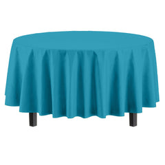 Premium Round Turquoise Plastic Table Covers | 12 Pack - 84 in.