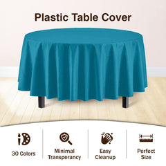 Premium Round Turquoise Plastic Table Covers | 12 Pack - 84 in.