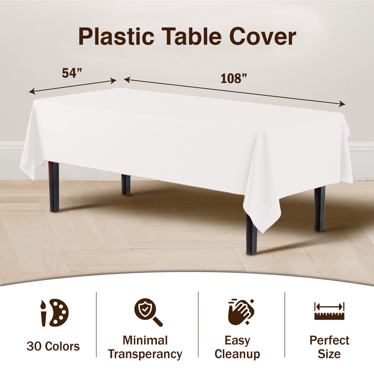 White Plastic Table Covers | 12 Pack - 54 In. x 108 In.