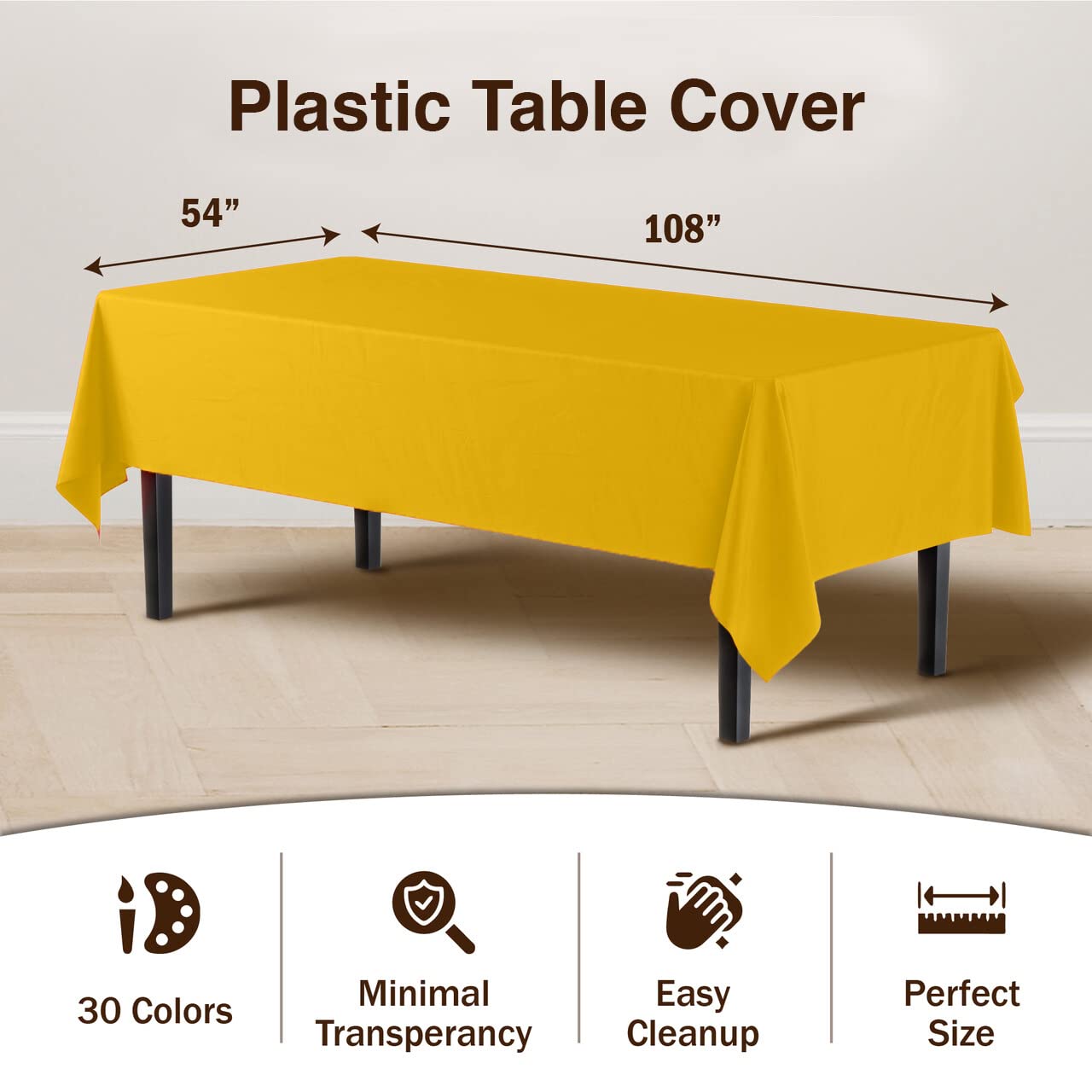 Premium Yellow Plastic Table Covers | 6 Pack - 54 In. x 108 In.