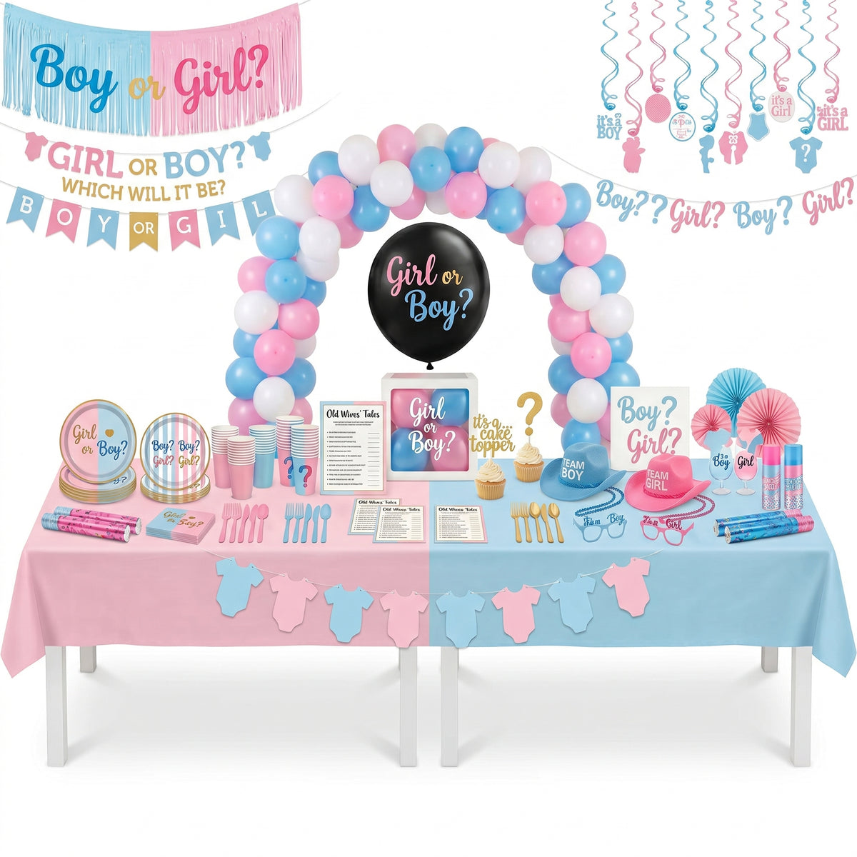 389 Pcs Gender Reveal Deluxe Party Kit | For 8 Guests