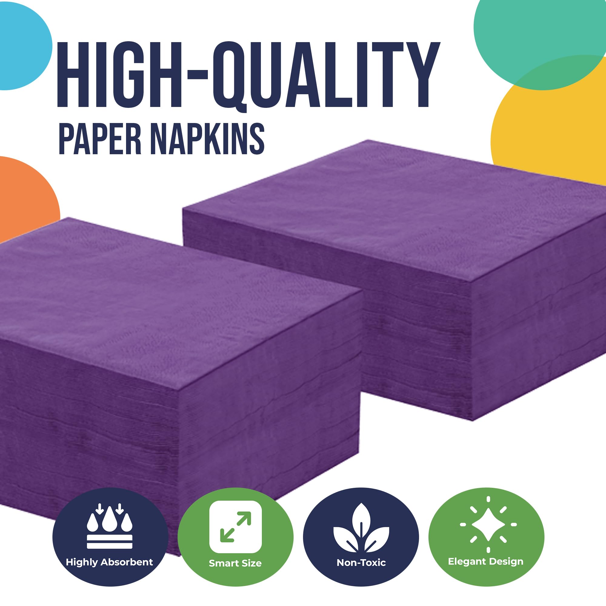 Purple Beverage Napkins - 4.75 In. X 4.75 In. | 1800 Count