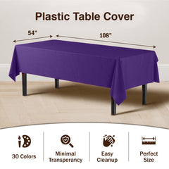 Purple Plastic Table Covers | 12 Pack - 54 In. x 108 In.