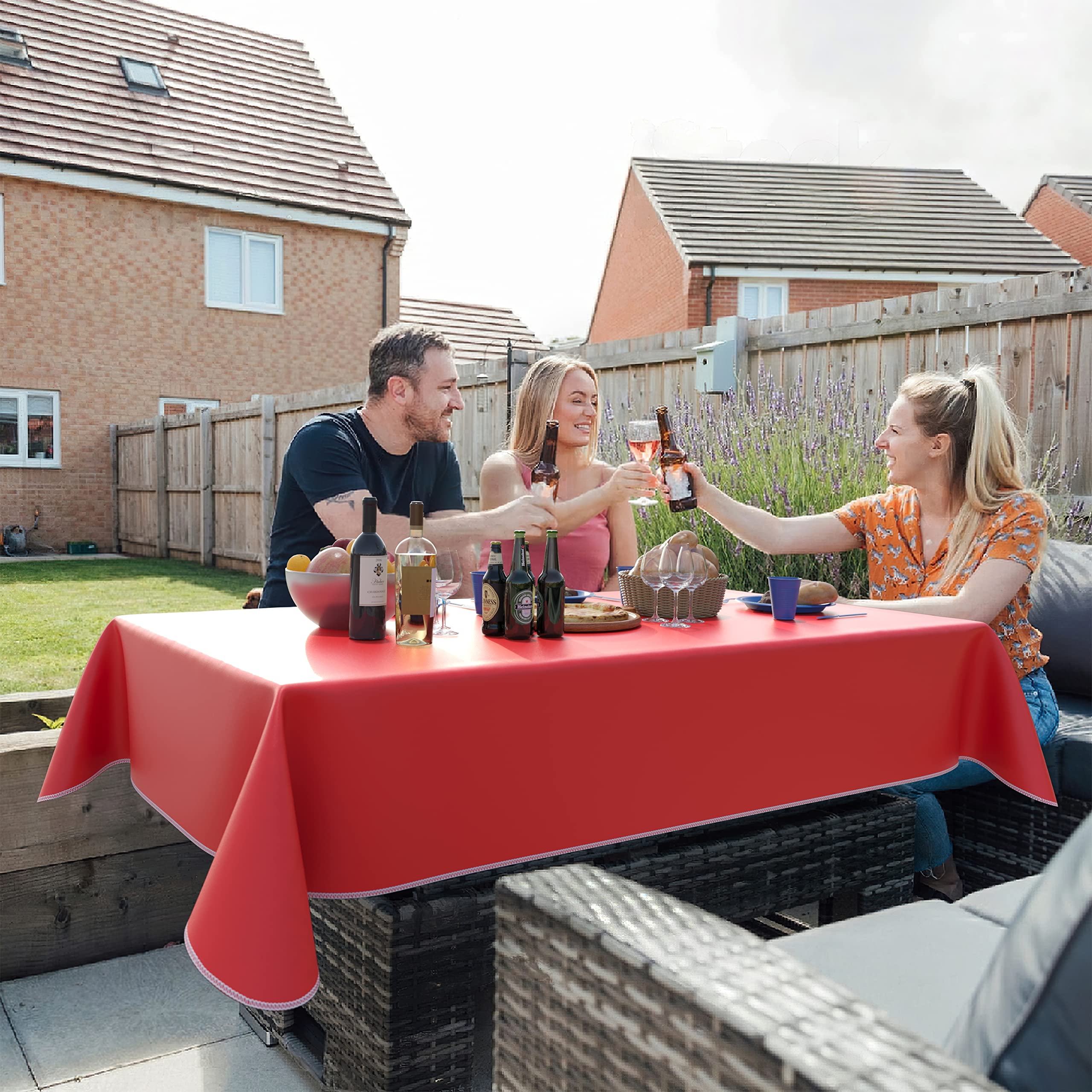 Red Flannel Backed Plastic Table Cover 54 In. x 108 In. | Case of 36 - 54 In. x 108 In.
