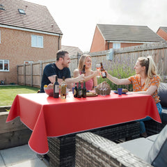 Red Flannel Backed Plastic Table Cover 54 In. x 108 In. | Case of 36 - 54 In. x 108 In.