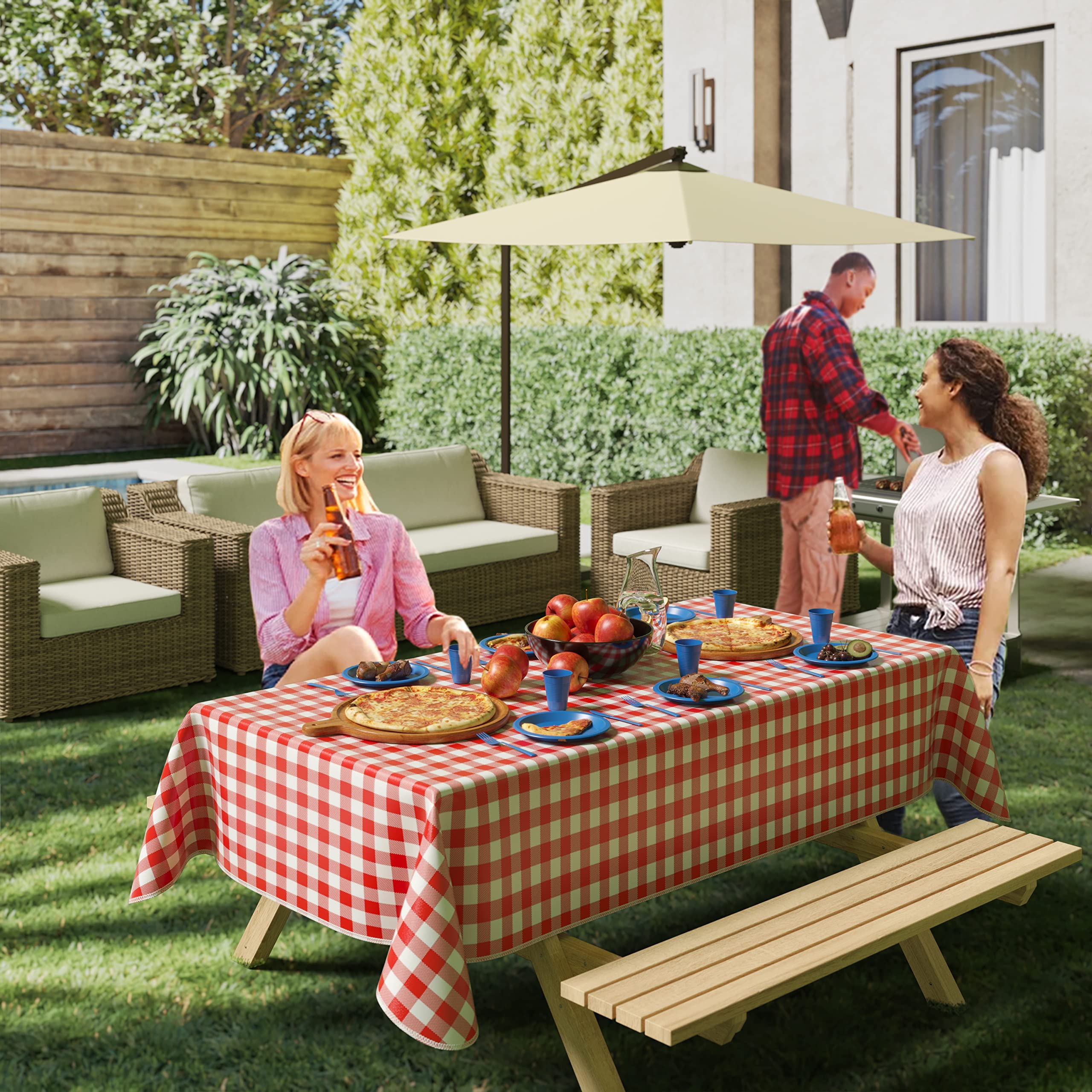 Red Gingham Flannel Backed Plastic Table Cover 54 In. x 108 In. | Case of 24 - 54 In. x 108 In.