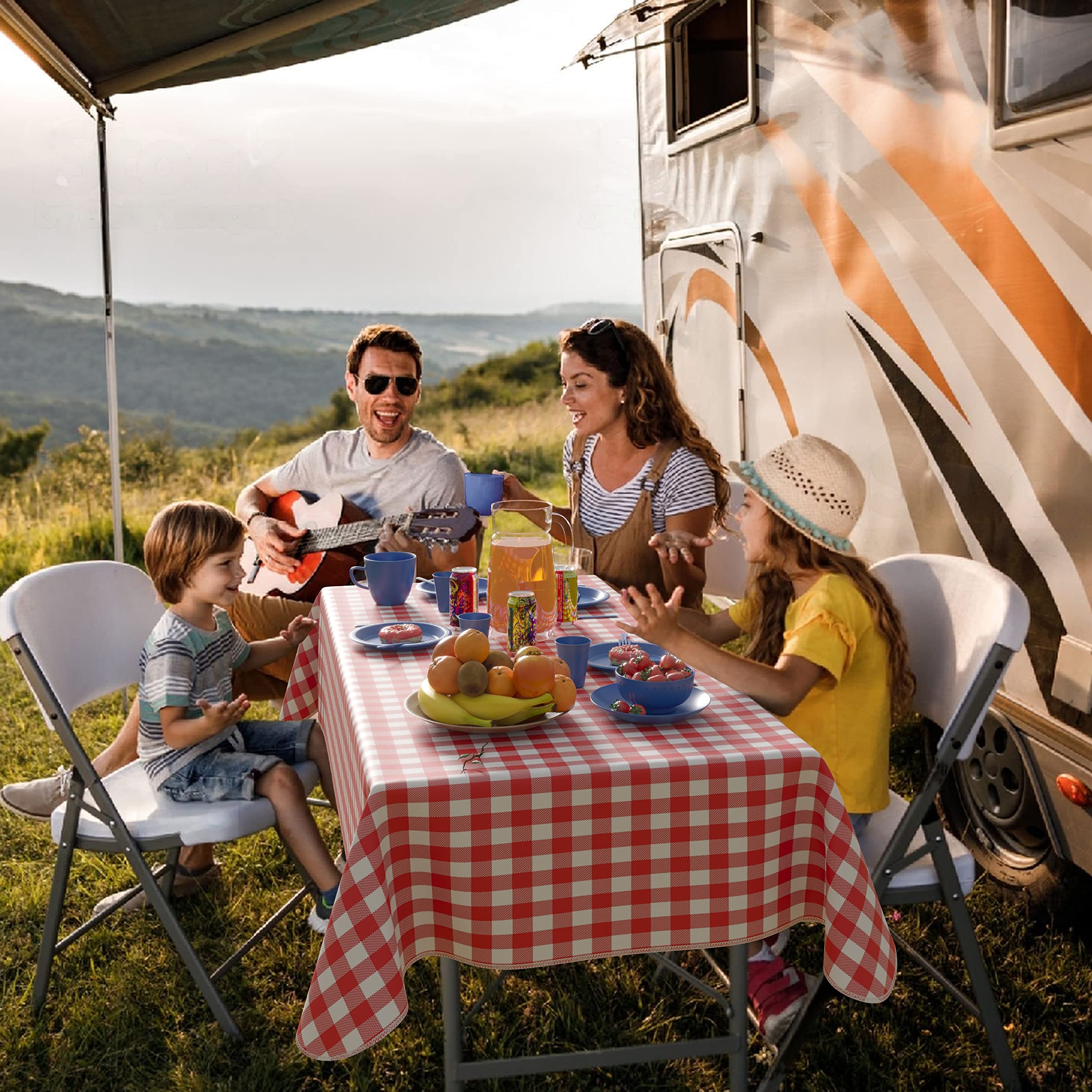 Red Gingham Flannel Backed Plastic Table Cover 54 In. x 108 In. | Case of 24 - 54 In. x 108 In.