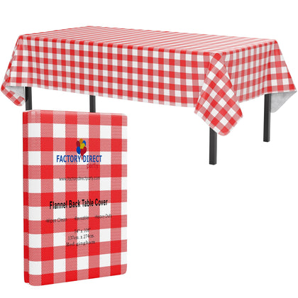 Red Gingham Flannel Backed Table Cover 54 In. x 108 In.