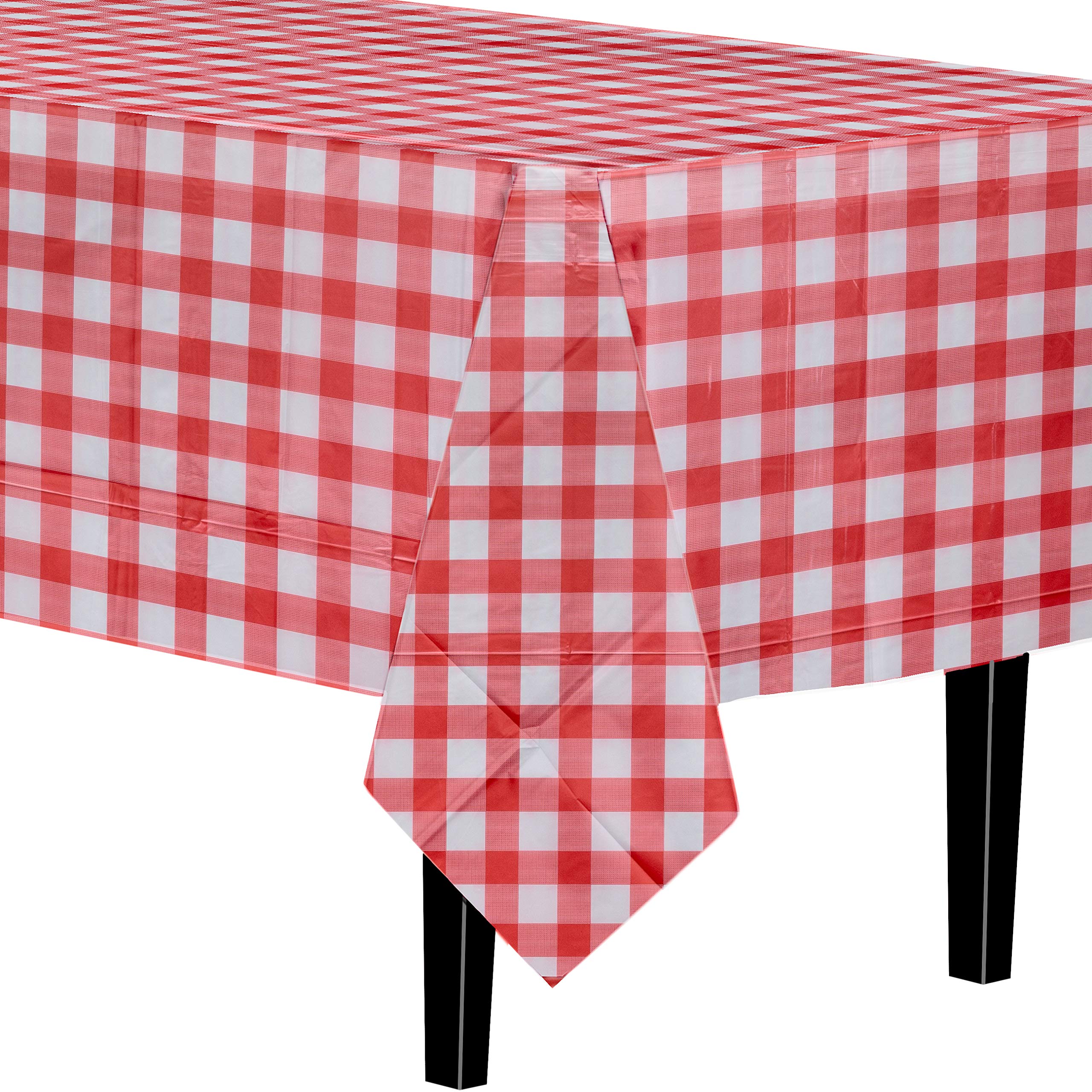 Red Gingham Plastic Table Covers | 12 Pack - 54 In. x 108 In.