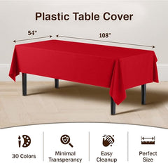 Premium Red Plastic Table Covers | 12 Pack - 54 In. x 108 In.