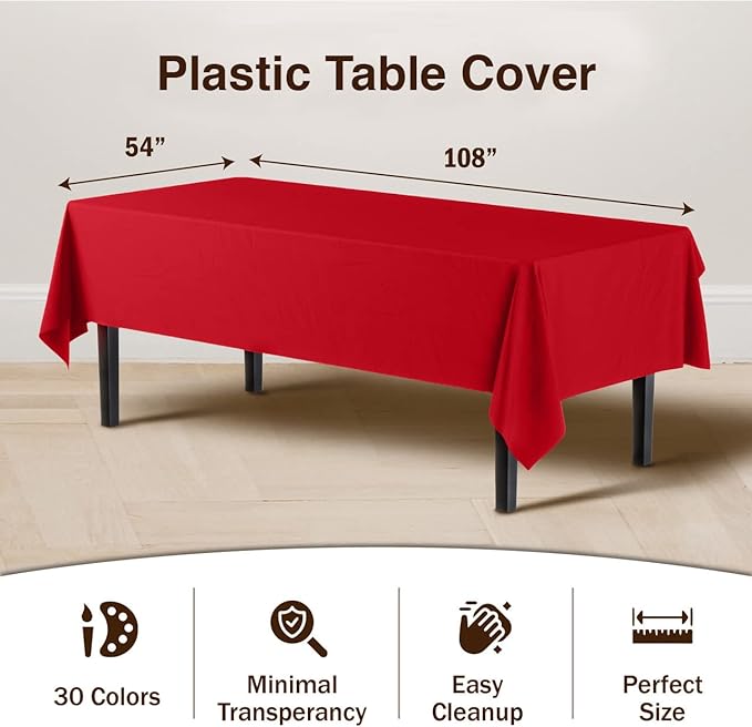 Red Plastic Table Covers | 6 Pack - 54 In. x 108 In.