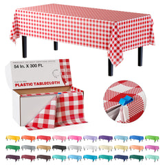 54 In. x 300 Ft. Cut to Size Plastic Table Cover  | Red Gingham | Case of 4