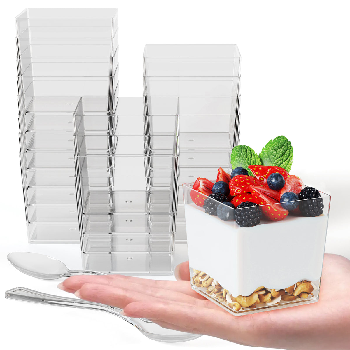 Clear Tall Square Mousse Cup | 8 Count