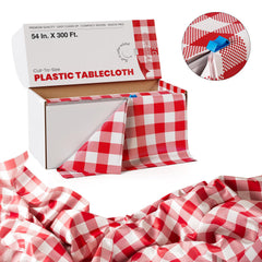 54 In. x 300 Ft. Cut to Size Plastic Table Cover  | Red Gingham | Case of 4
