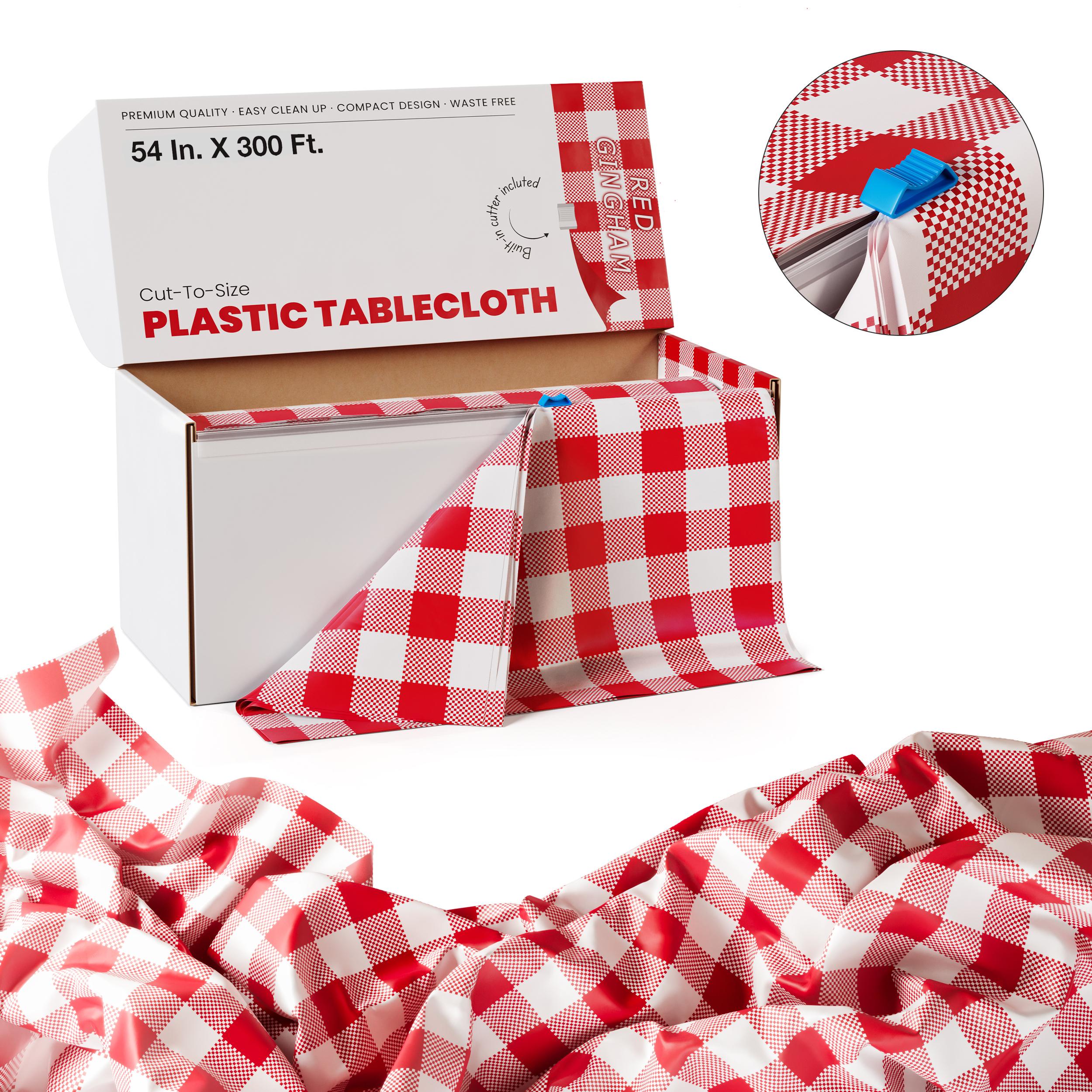 54 In. x 300 Ft. Cut to Size Plastic Table Cover | Red Gingham