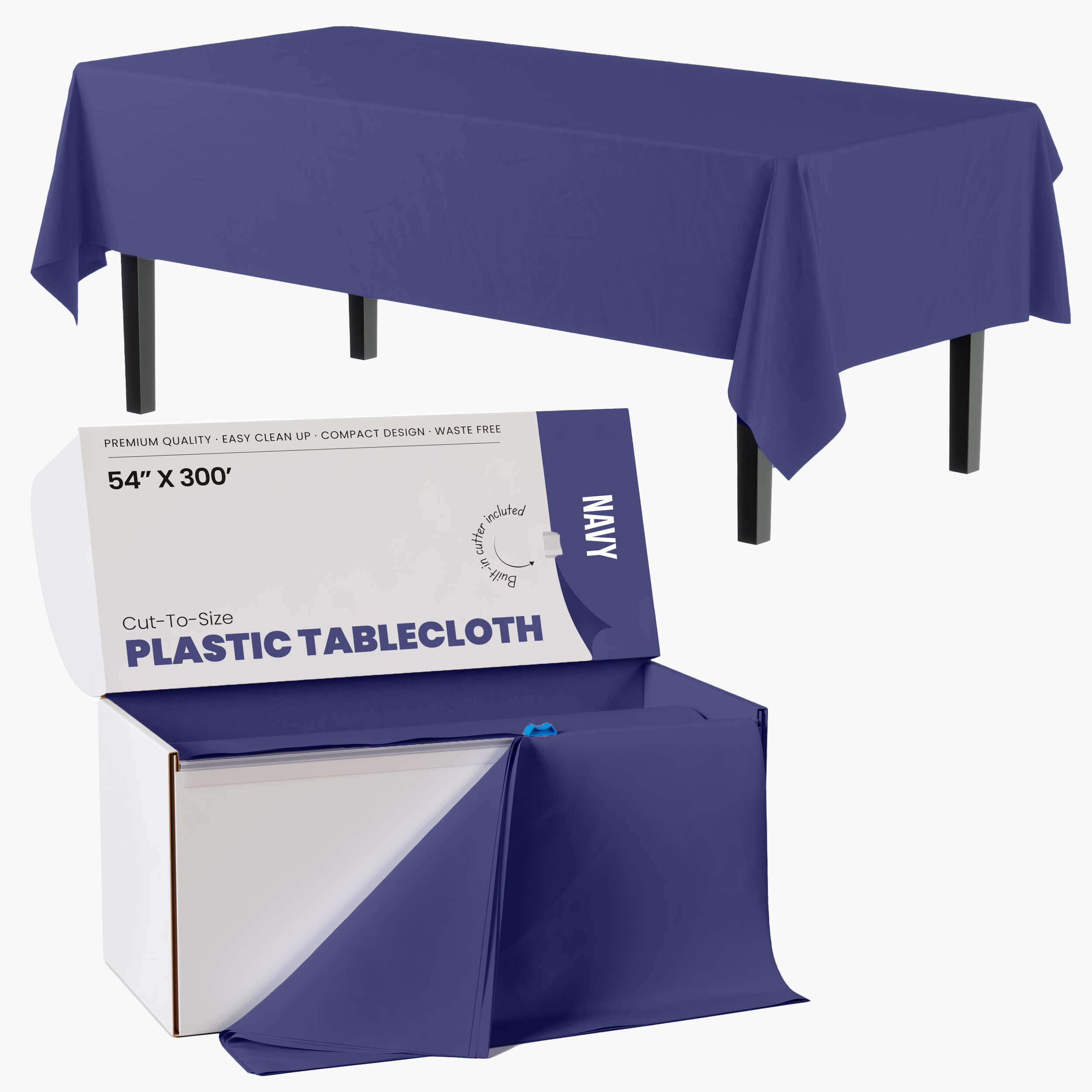 54 In. x 300 Ft. Cut To Size Table Roll  | Navy | Case of 4