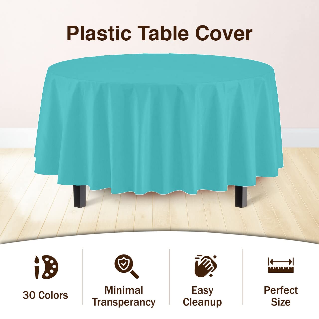 Premium Round Aqua Blue Plastic Table Cover - 84 in. | Case of 96