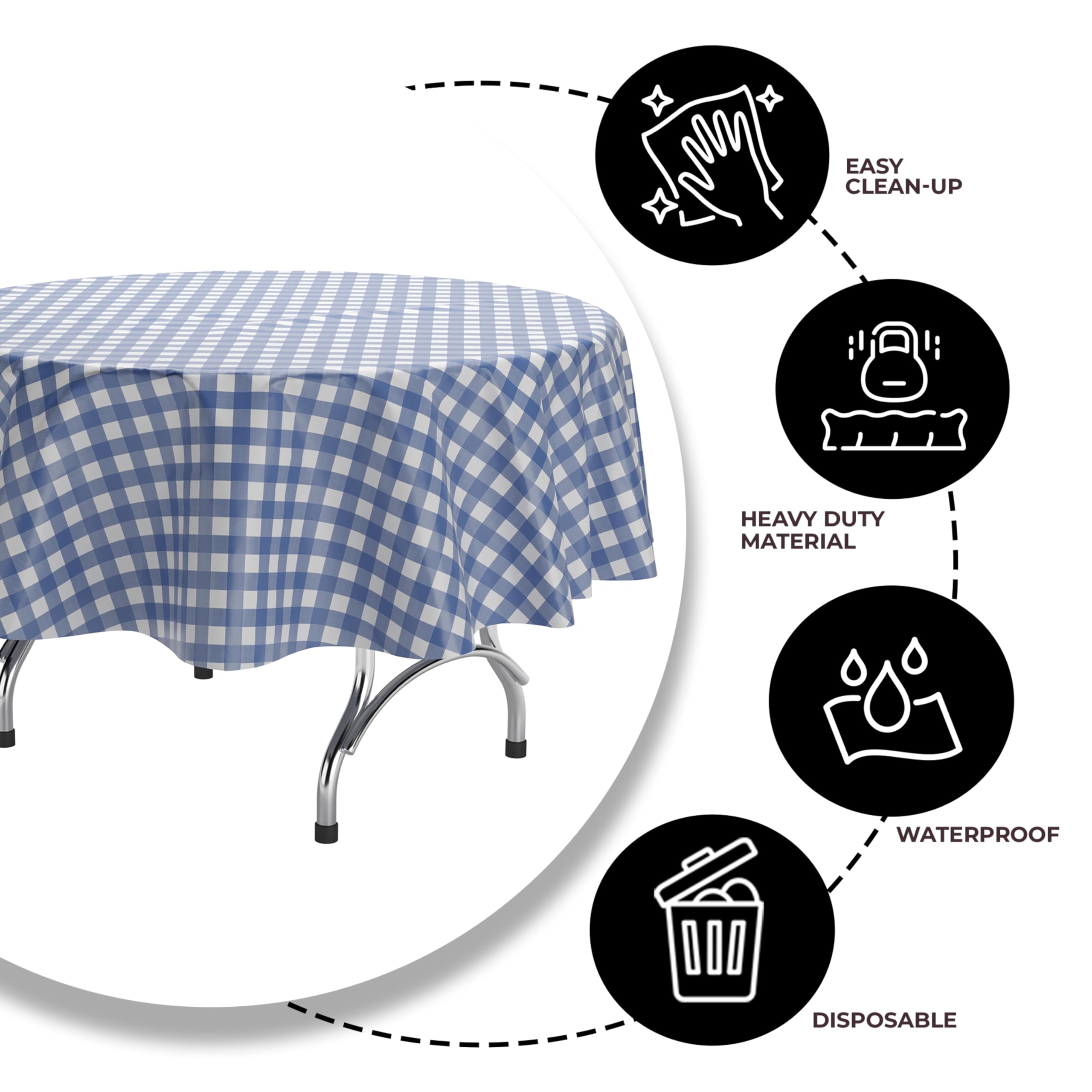 Round Blue Gingham Table Cover