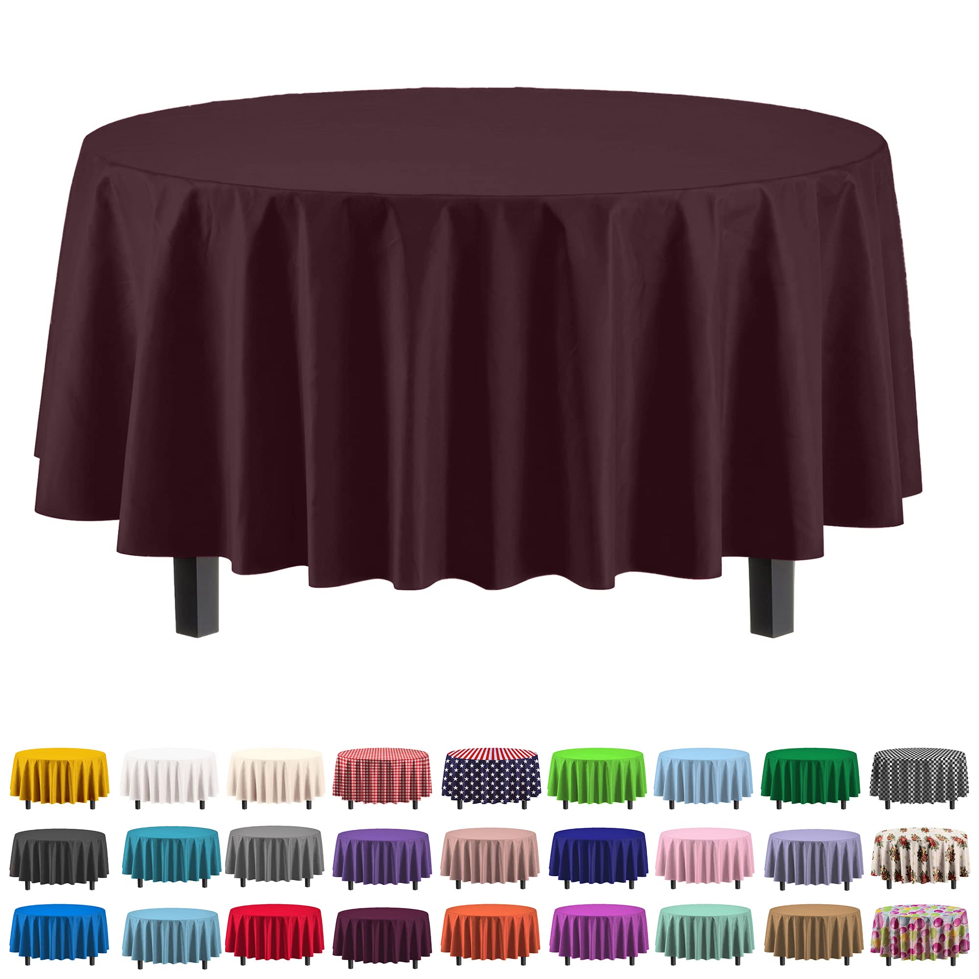 Round Brown Plastic Table Cover - 84 in. | Case of 48