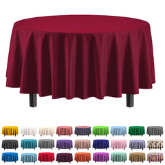 Round Burgundy Plastic Table Cover - 84 in. | Case of 48