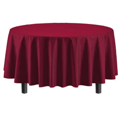 Round Burgundy Plastic Table Covers | 12 Pack - 84 in.