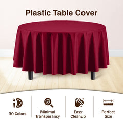 Round Burgundy Plastic Table Covers | 12 Pack - 84 in.