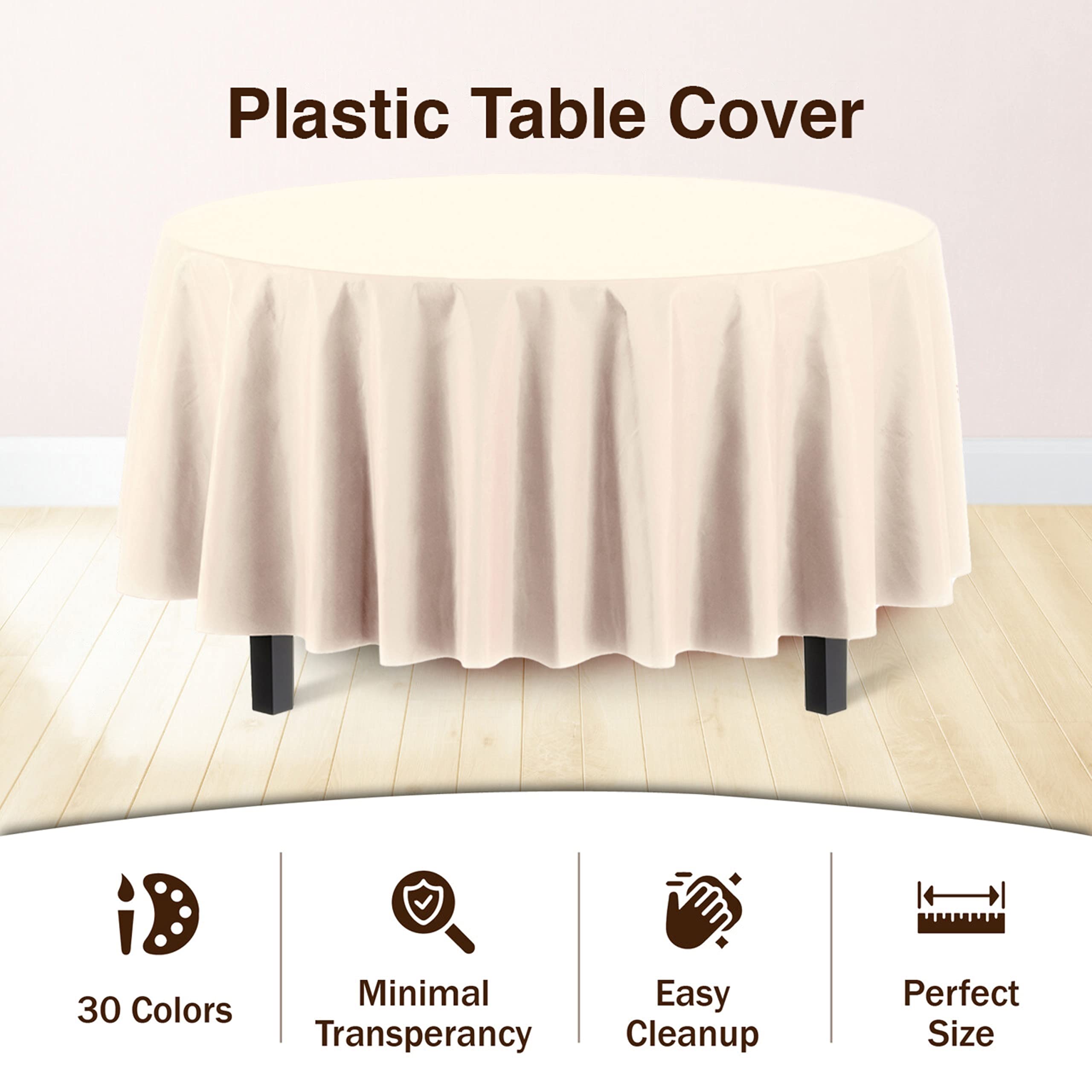 Round Ivory Plastic Table Cover - 84 in. | Case of 48