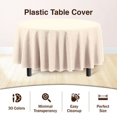 Round Ivory Plastic Table Cover - 84 in. | Case of 48