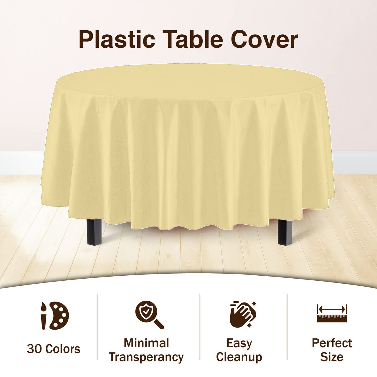 Round Light Yellow Plastic Table Covers | 12 Pack - 84 in.