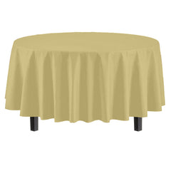 Round Light Yellow Plastic Table Covers | 12 Pack - 84 in.
