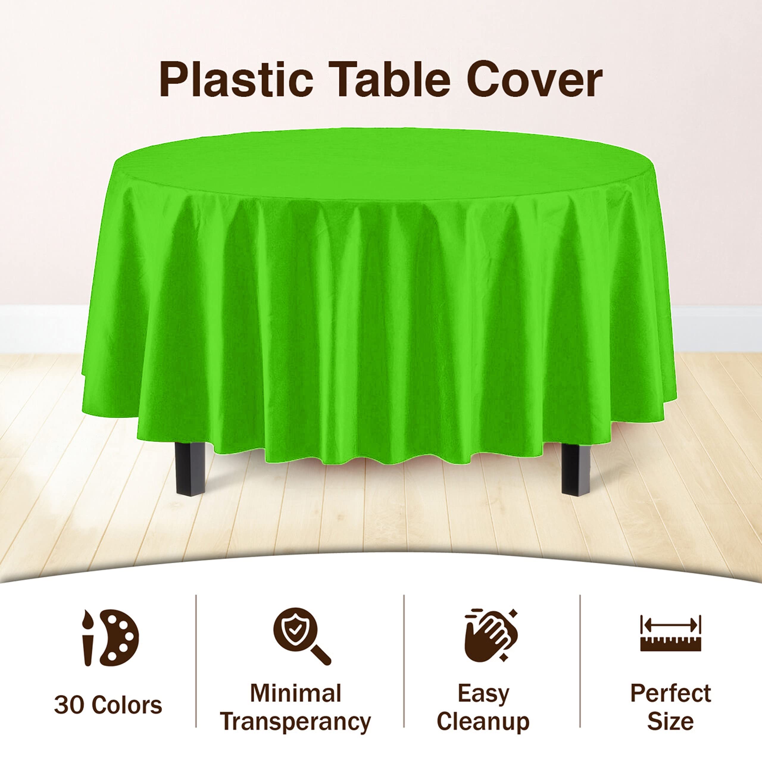 Premium Round Lime Green Plastic Table Covers | 6 Pack