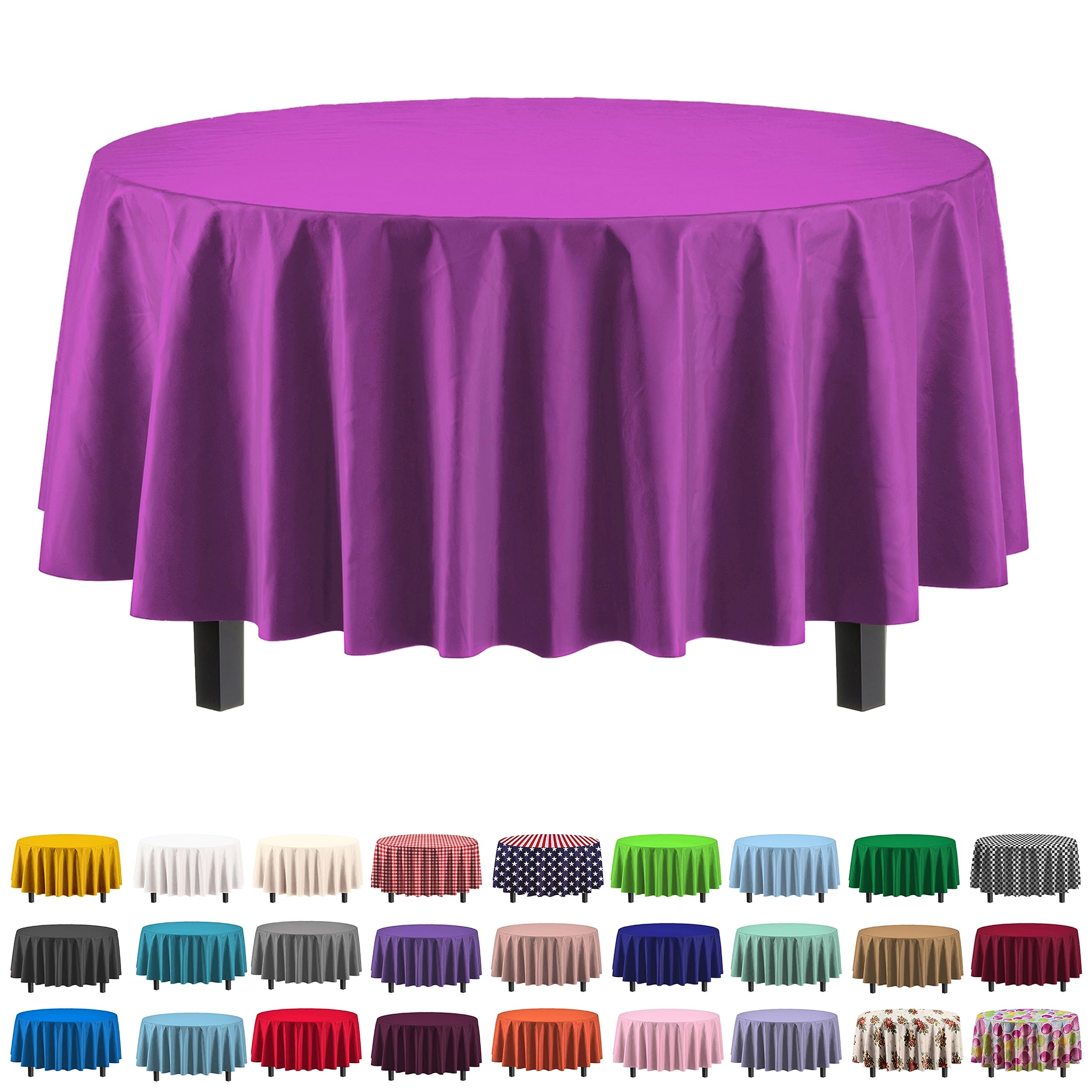 Premium Round Magenta Plastic Table Cover - 84 in. | Case of 96