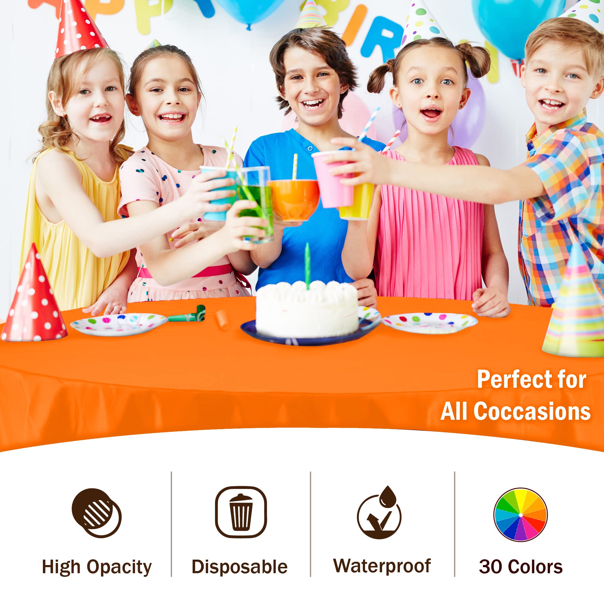 Round Orange Plastic Table Covers | 12 Pack - 84 in.