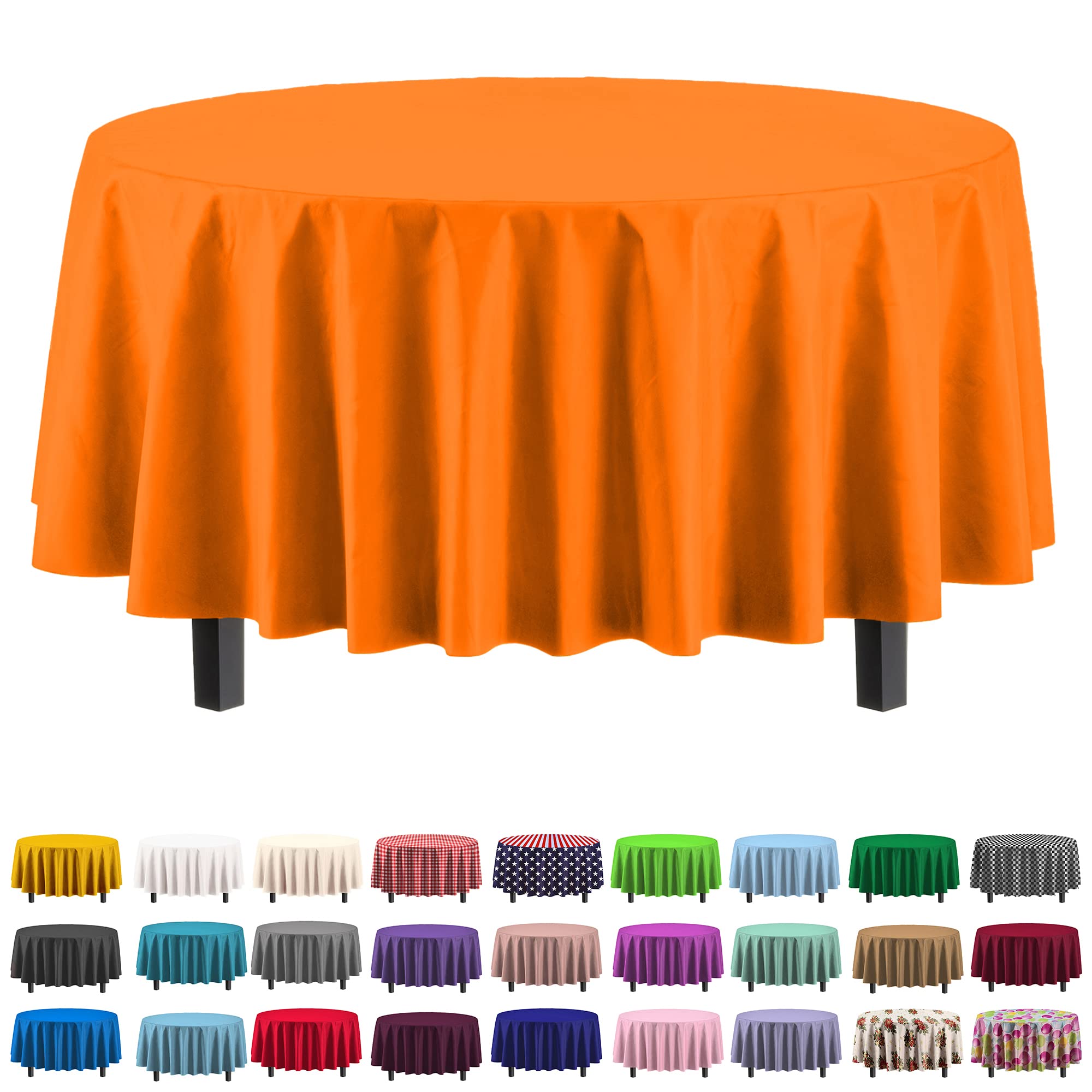 Round Orange Plastic Table Cover - 84 in. | Case of 48