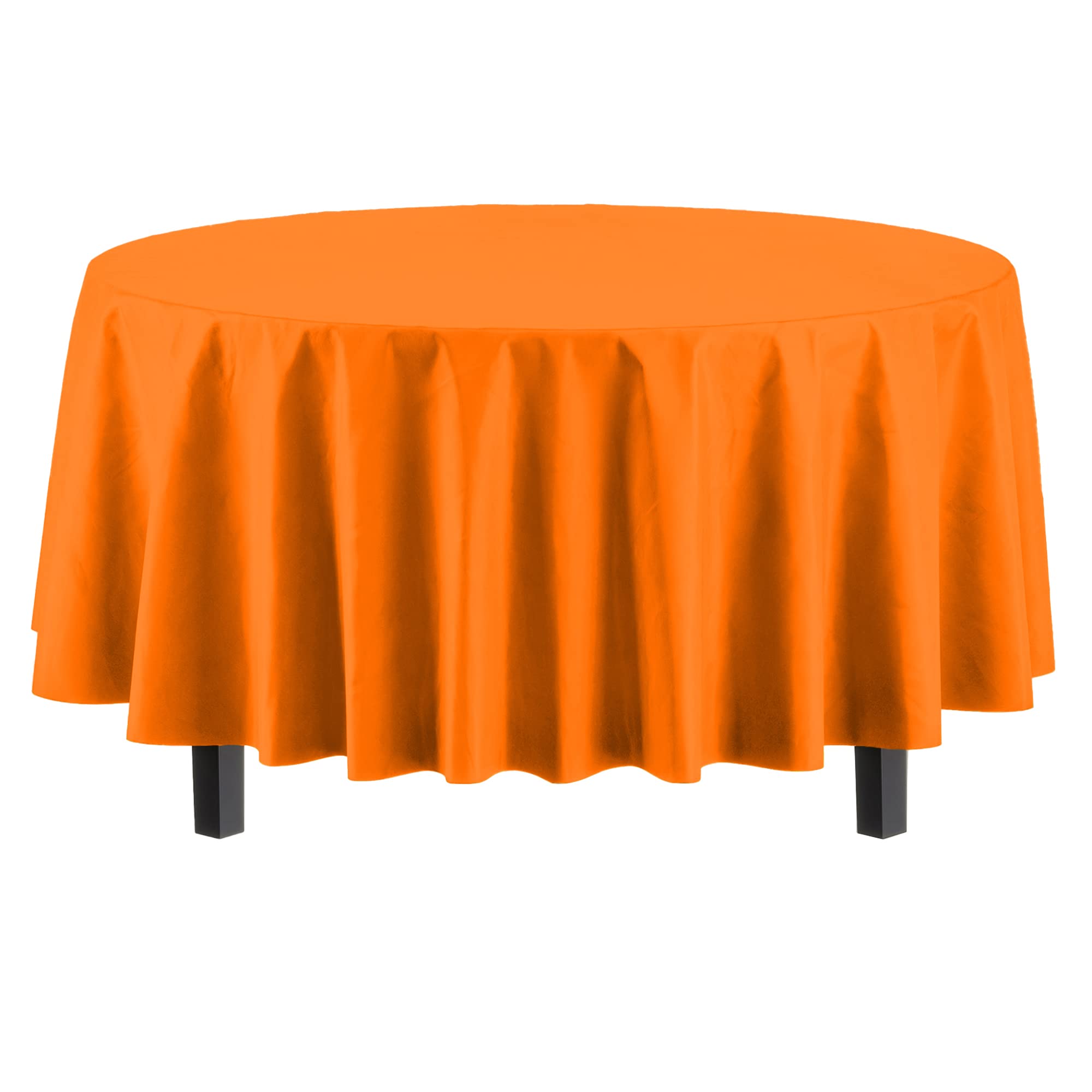 Round Orange Plastic Table Covers | 12 Pack - 84 in.