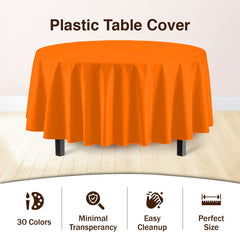 Round Orange Plastic Table Cover - 84 in. | Case of 48