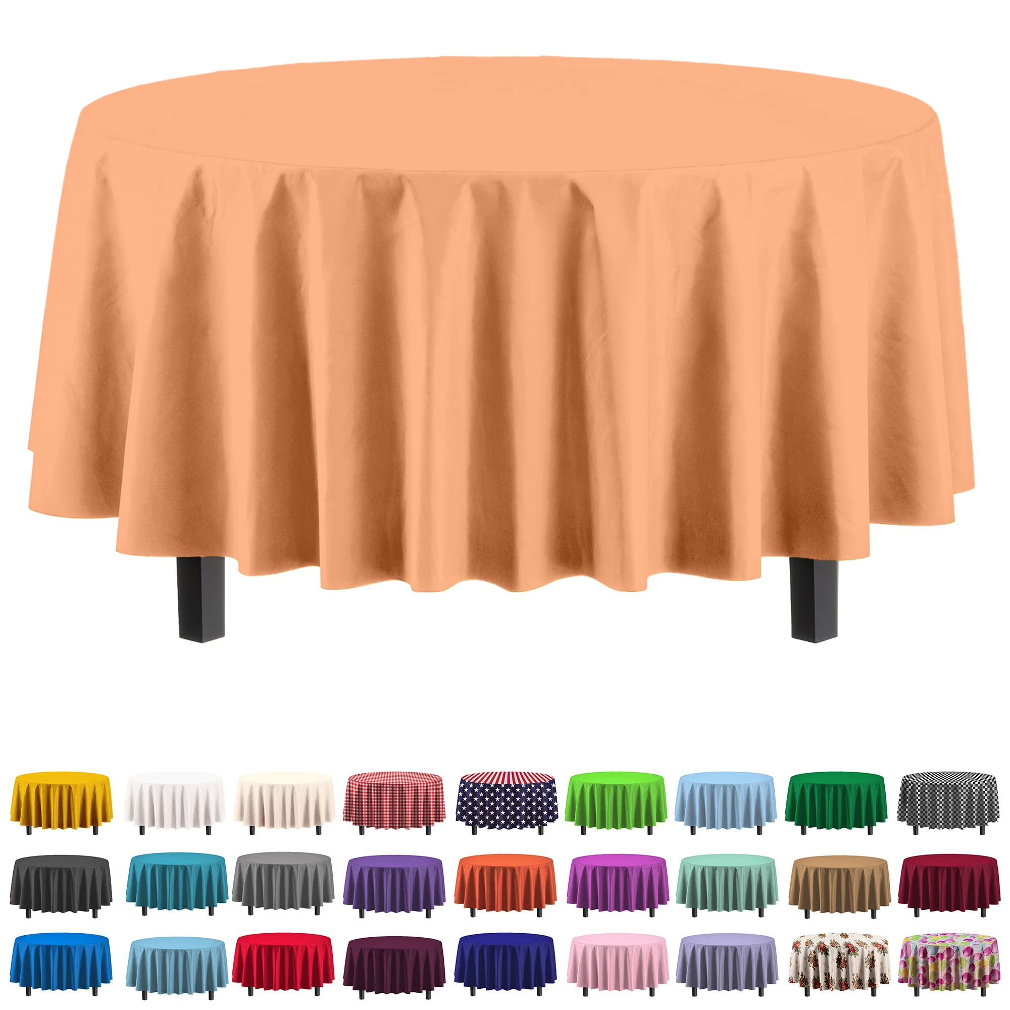 Round Peach Plastic Table Cover - 84 in. | Case of 48
