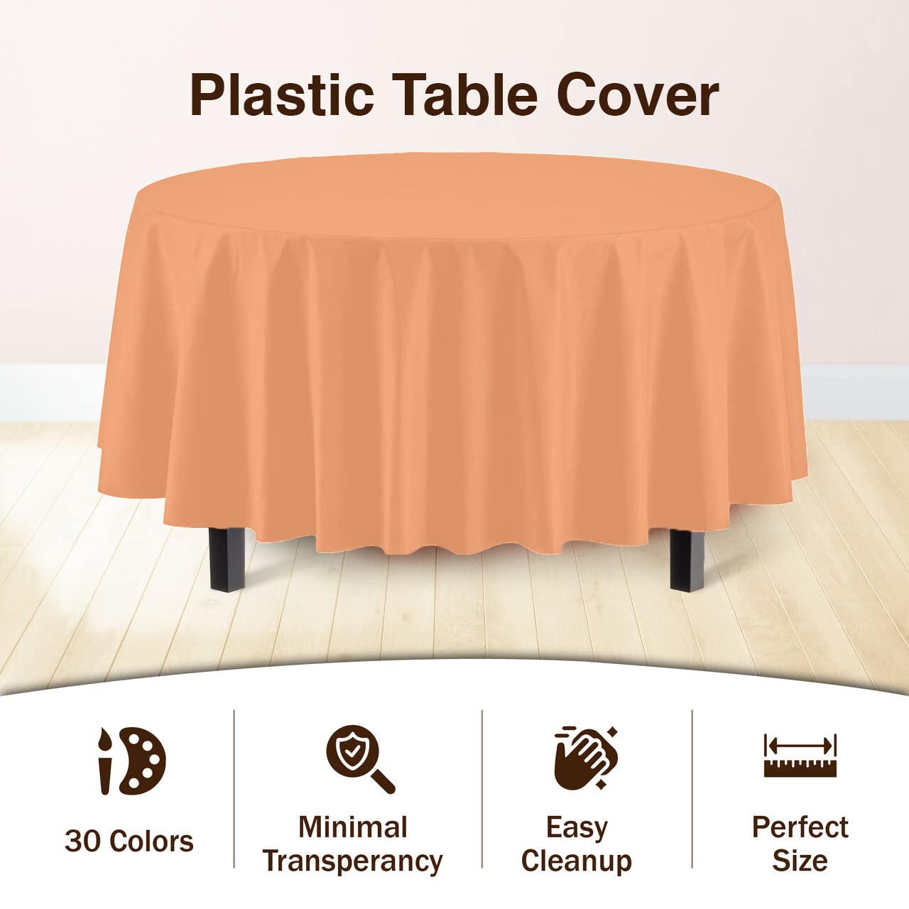 Round Peach Plastic Table Covers | 12 Pack - 84 in.