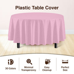 Round Pink Plastic Table Covers | 12 Pack - 84 in.