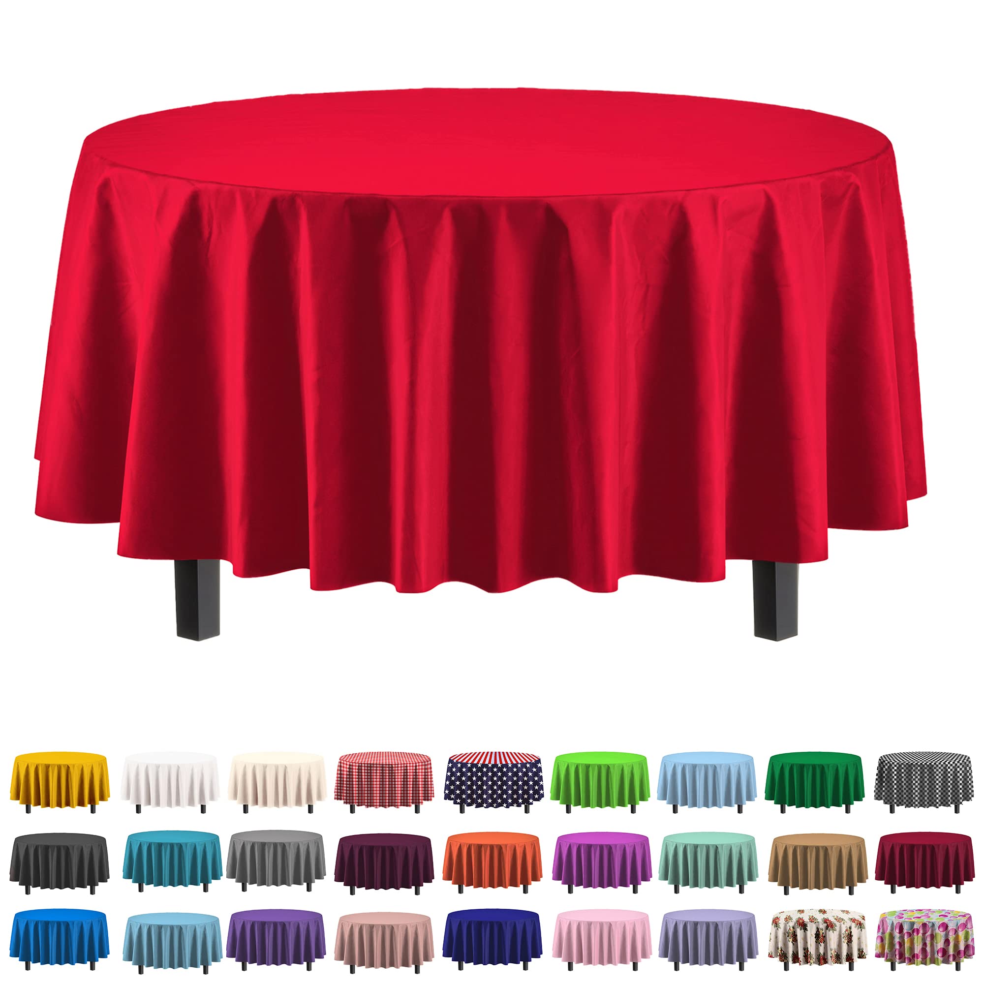 Round Red Plastic Table Cover - 84 in. | Case of 48